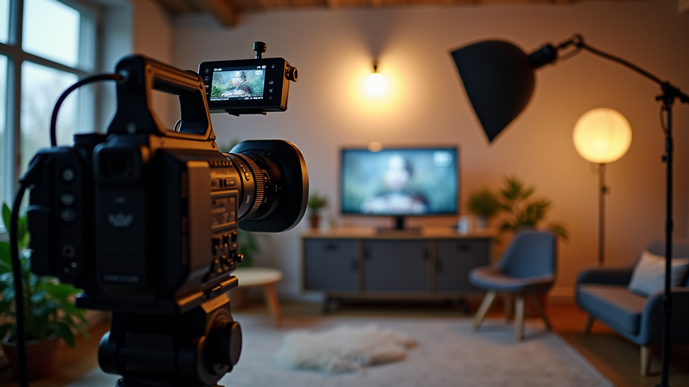 Eye-level view of a video camera setup in a local studio