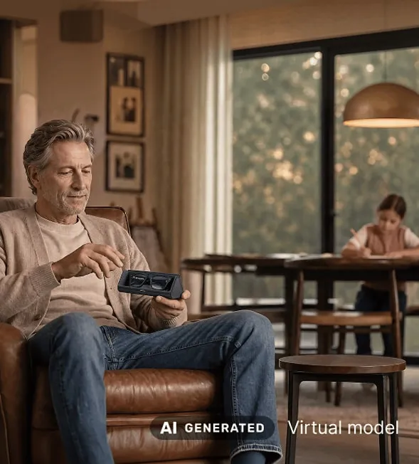 Moment de détente à la maison, visuel officiel avec modèle virtuel