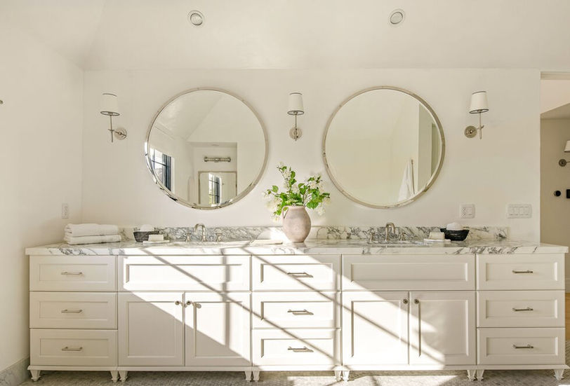 Marble shower and double vanity bathroom, Brentwood residence