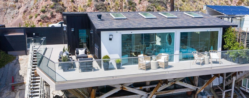 Exterior deck view of Malibu Kanan Twin Houses on the cliffside