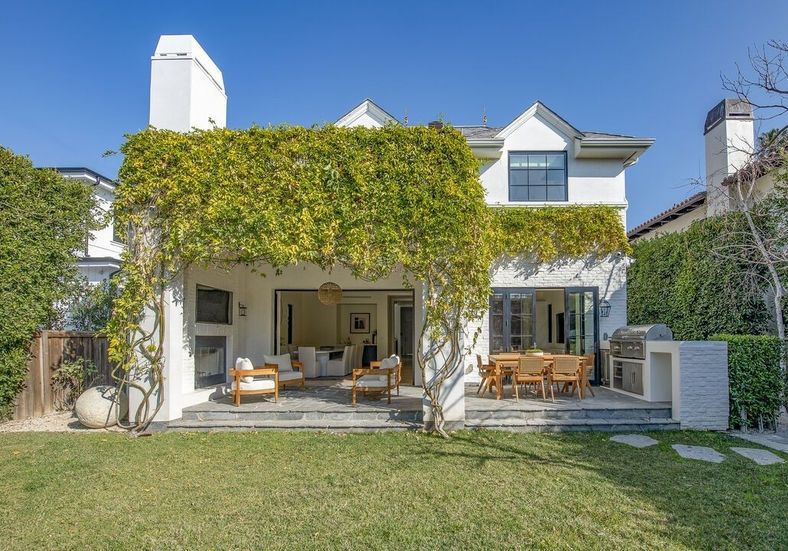 Backyard pool, patio, and landscaped exterior, Brentwood residence