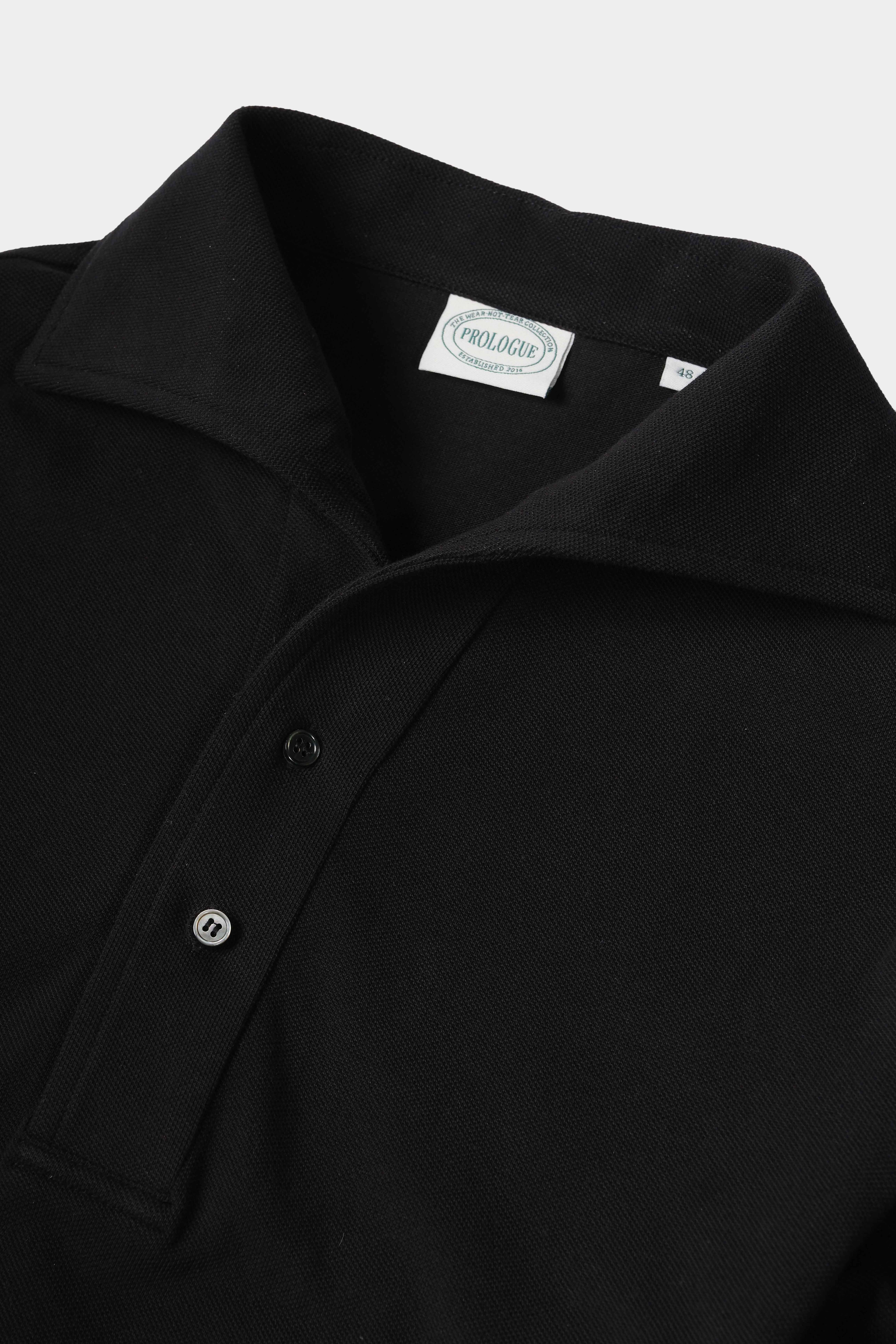 Black Long Sleeve Spread Collar Polo
