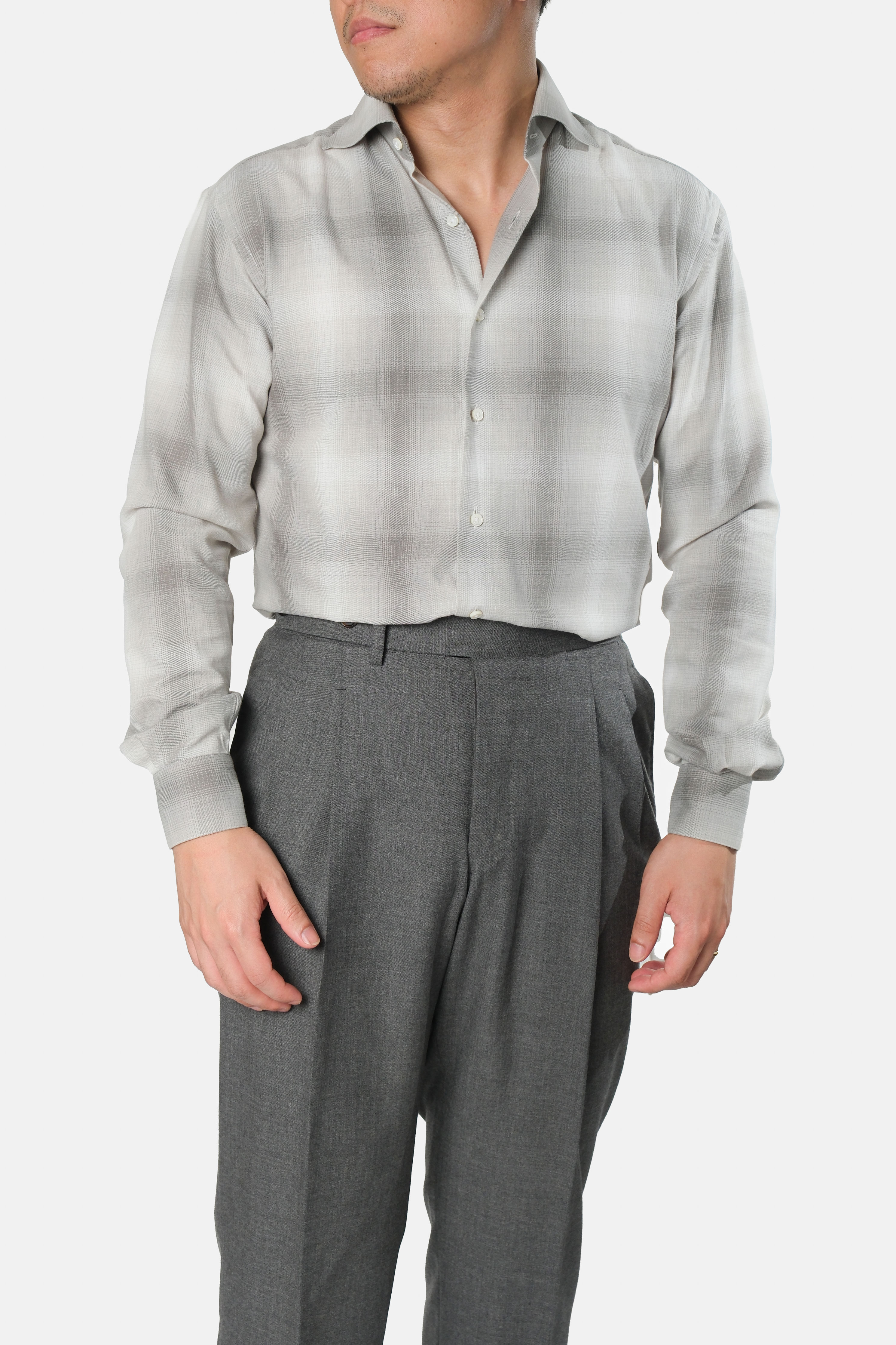 Grey White Check Cotton Shirt