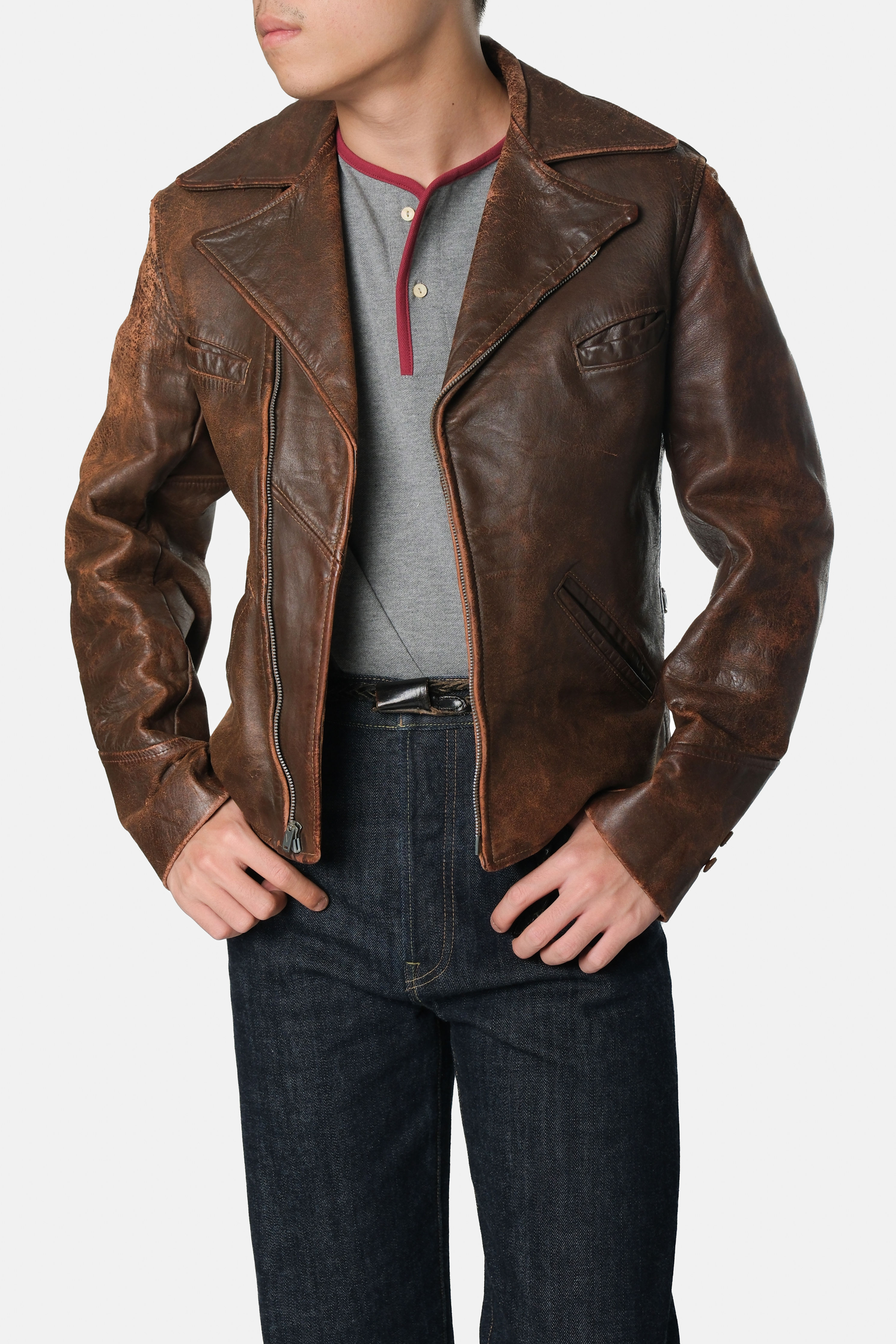 Brown Leather Vintage Motorcycle Jacket