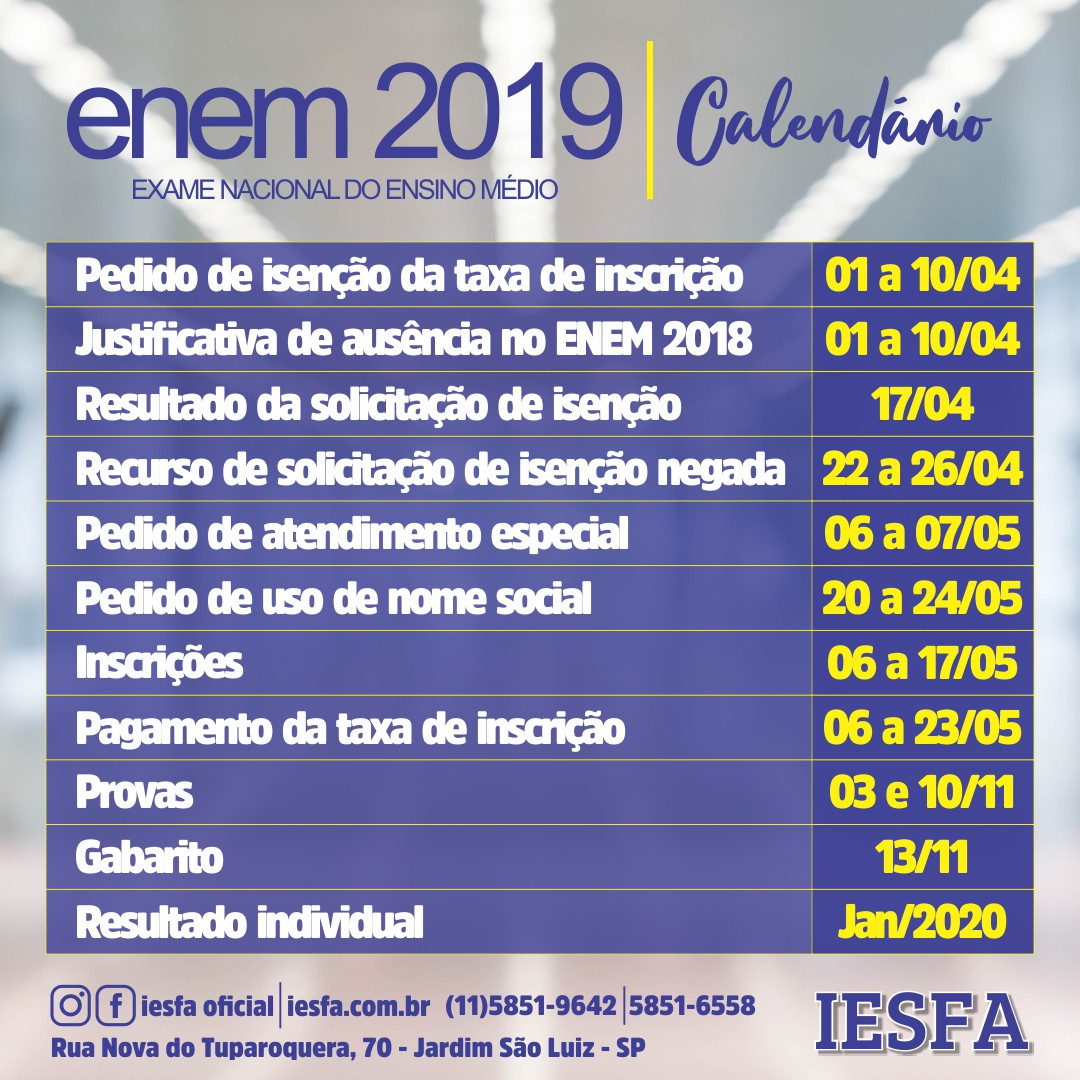 ENEM 2019 - Calendário