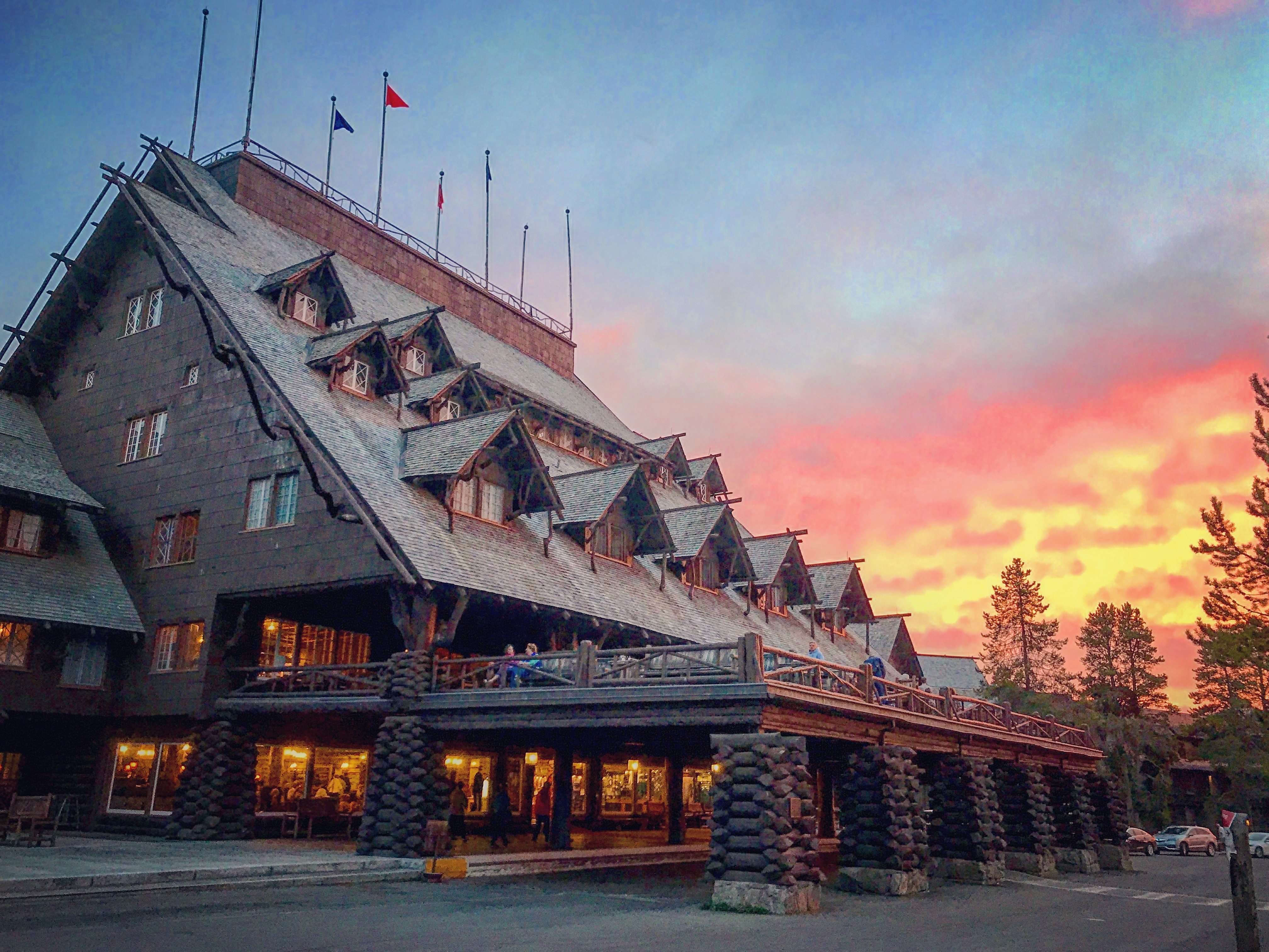 Old Faithful Inn at sunset