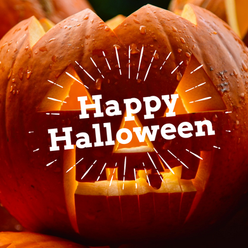 Happy Halloween pumpkin social media post template with jack o lantern