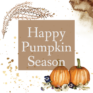 Happy Pumpkin Season template for social media with pumpkins and Fall leaves
