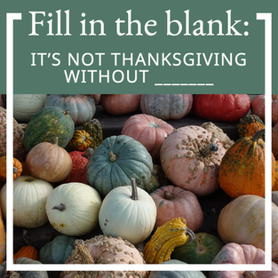Fill in the blank Thanksgiving social media interactive post with colorful pumpkins and gourds