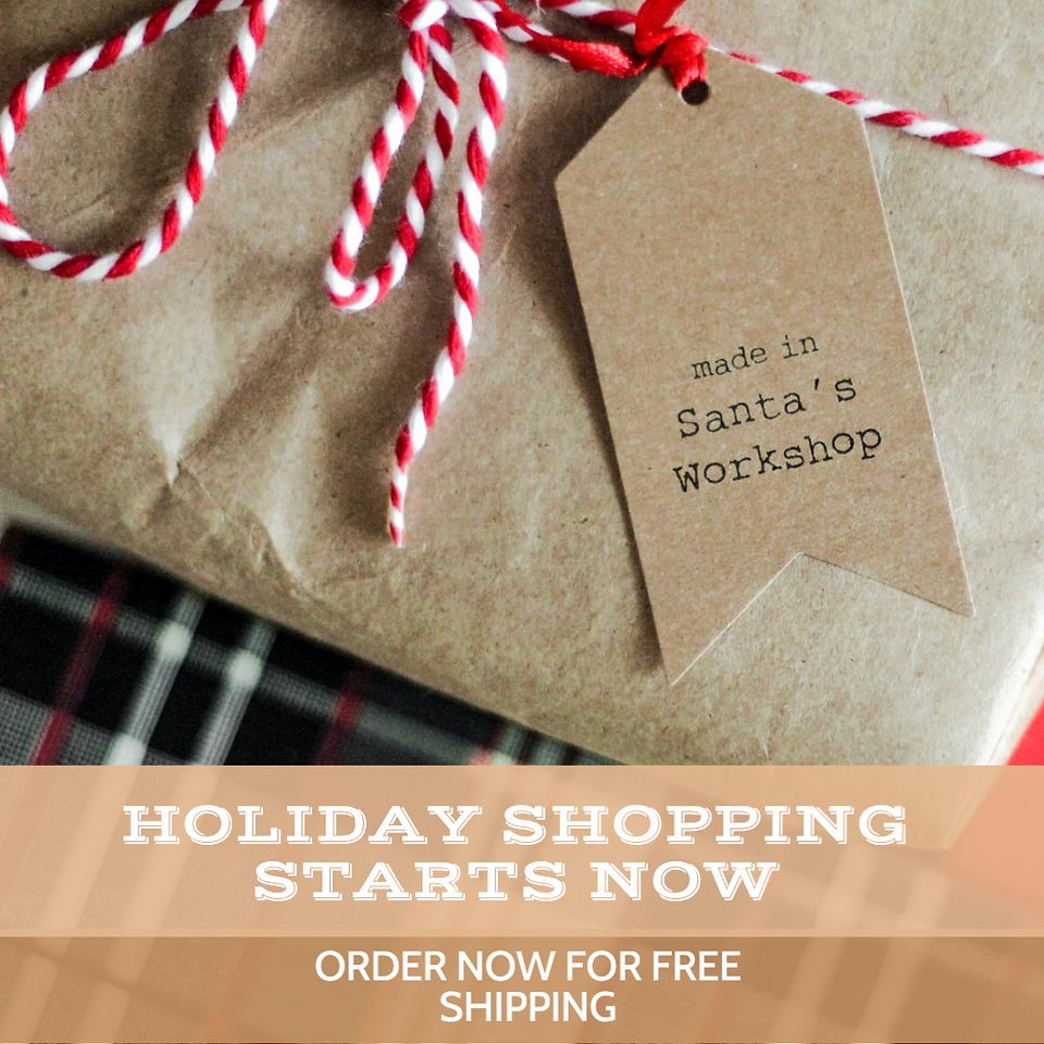 Brown paper wrapped gift with made in Santa's workshop tag and red and white candy cane twine bow