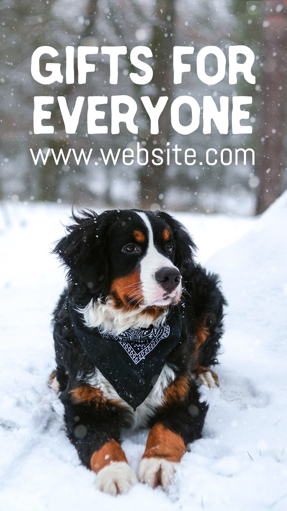 Gifts for everyone story template for Instagram or Facebook stories with Bernese Mountain Dog in the snow