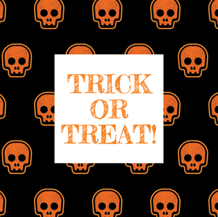 Orange and black Halloween trick or treat social media post template with skulls