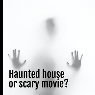 Scary shadow Halloween social media post template asking haunted house or scary movie