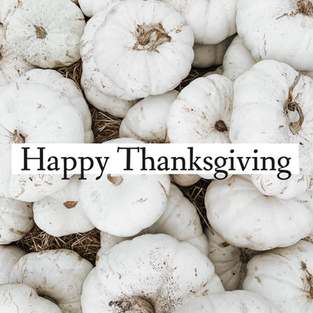 Happy Thanksgiving social media post template with white pumpkins on hay field