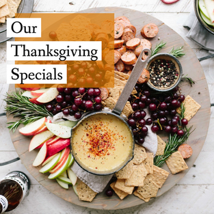 Thanksgiving specials post template with cheese and charcuterie on a cheese board for autumn