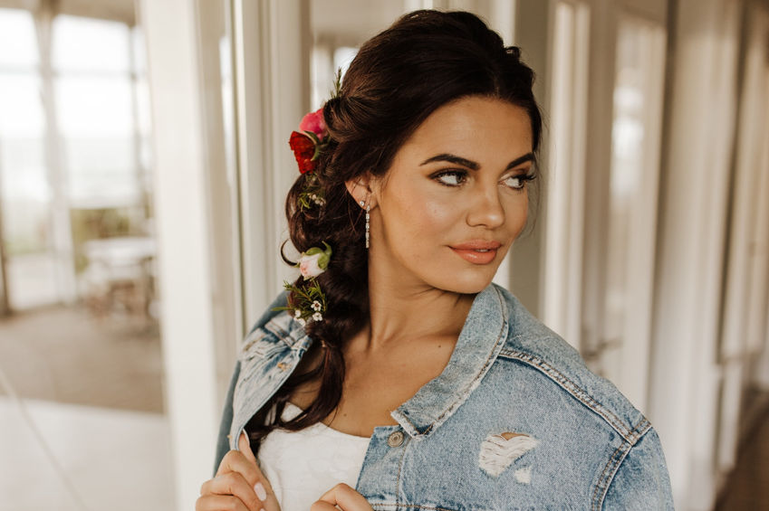 mermaid braid bridal hair with florals