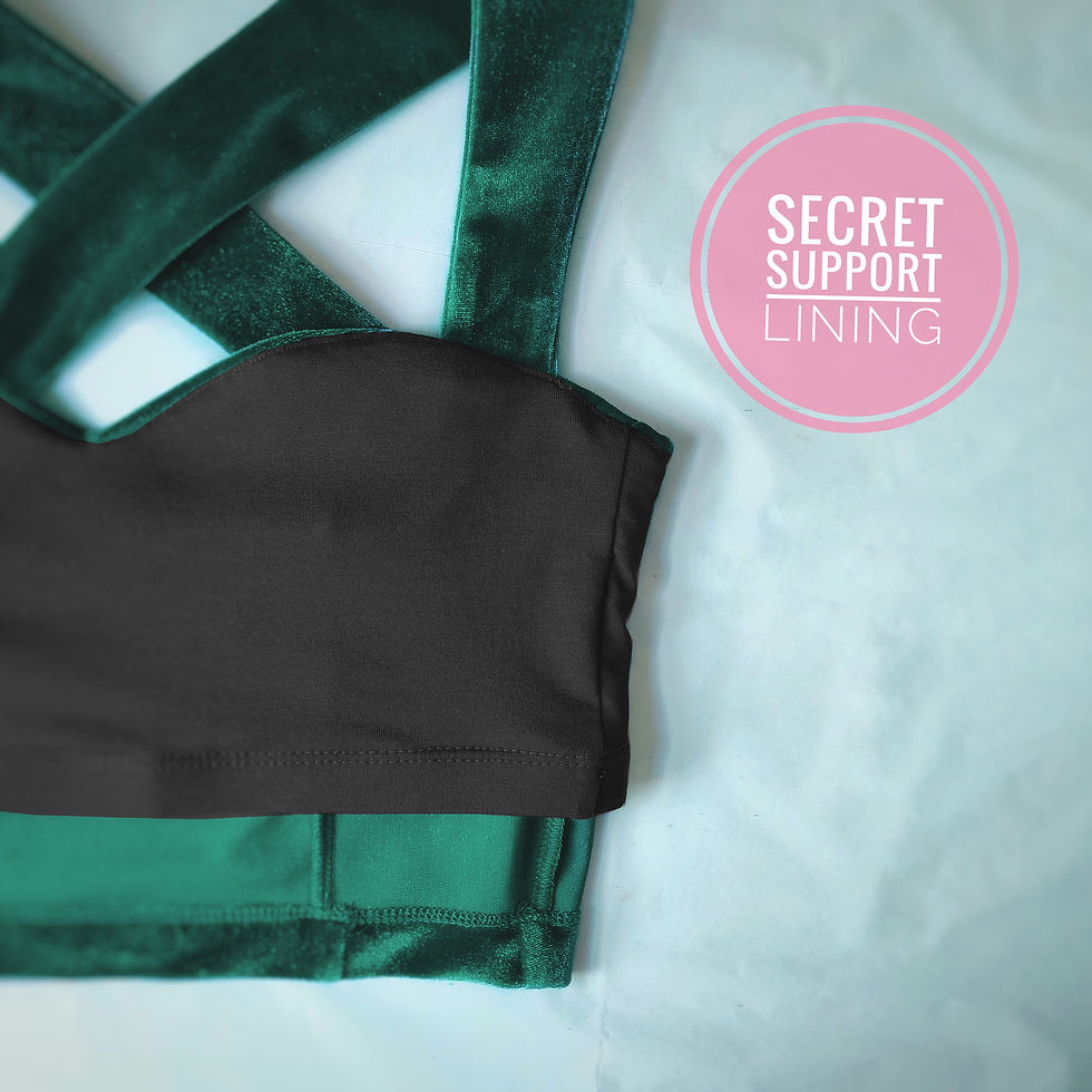 Thumbnail: Secret support lining in the forest green velvet crop top for extra comfort