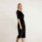 Full-length studio view of the black velvet Lombard Dress, ideal for Christmas parties or formal evenings
