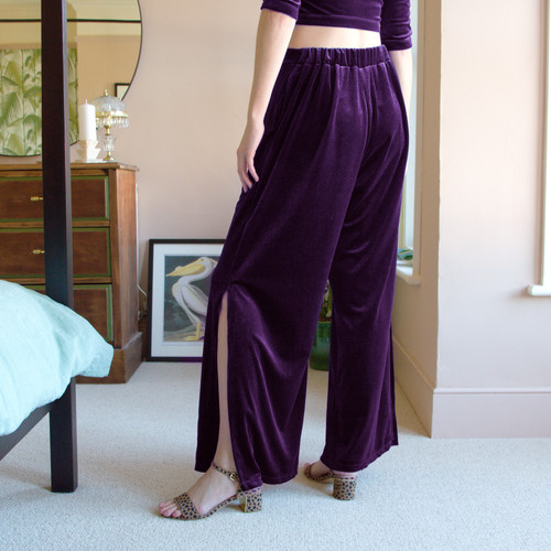 Hepburn Wide Leg Velvet Trousers – Royal Purple Stylecamp UK - Main Image