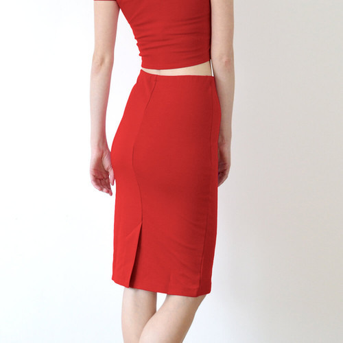 Pencil Skirt Red Velvet Two Piece Dress Velvet Two Piece Crop Top
