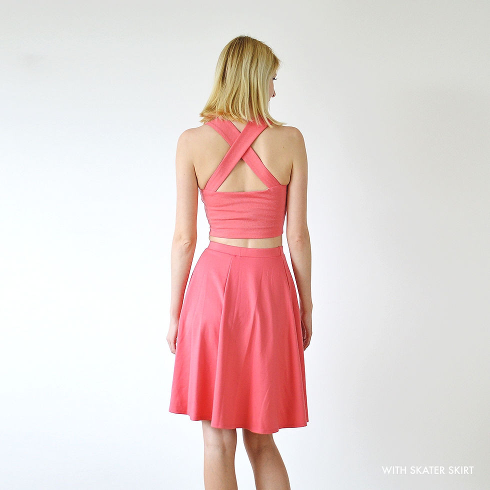 Thumbnail: Riviera Style Vintage Sweetheart Crop Top in Coral Pink with skater skirt back