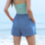 Back view close up of linen shorts elastic waist