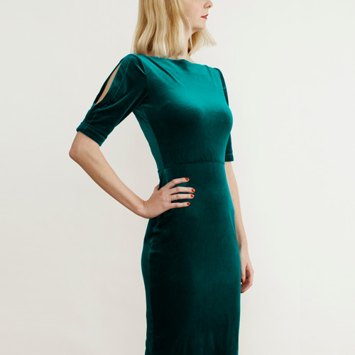 green emerald velvet dress The Deidre Dress in Green Velvet with Black Lace main image 0