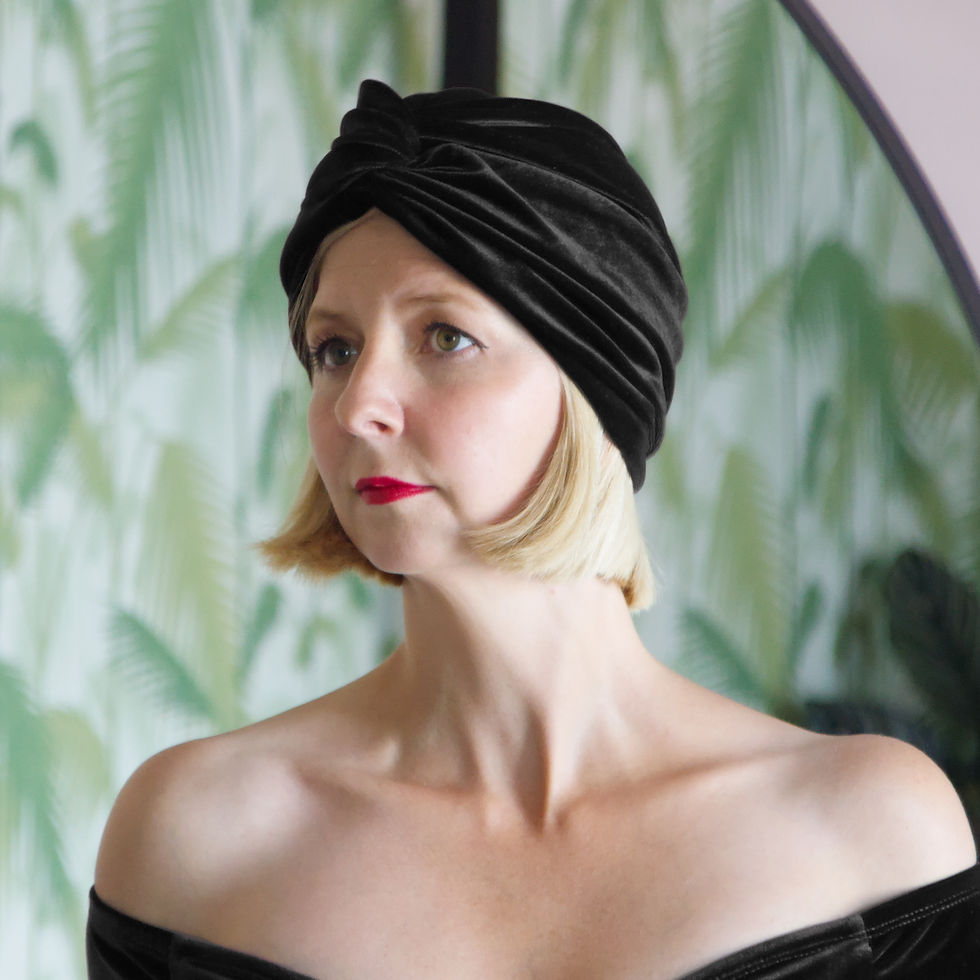 Thumbnail: LOLA | Women's Twist Front Pleated Turban Hat in Black Velvet