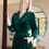 Thumbnail: Myrna blouse in rich green velvet with long tie belt and soft waist shaping