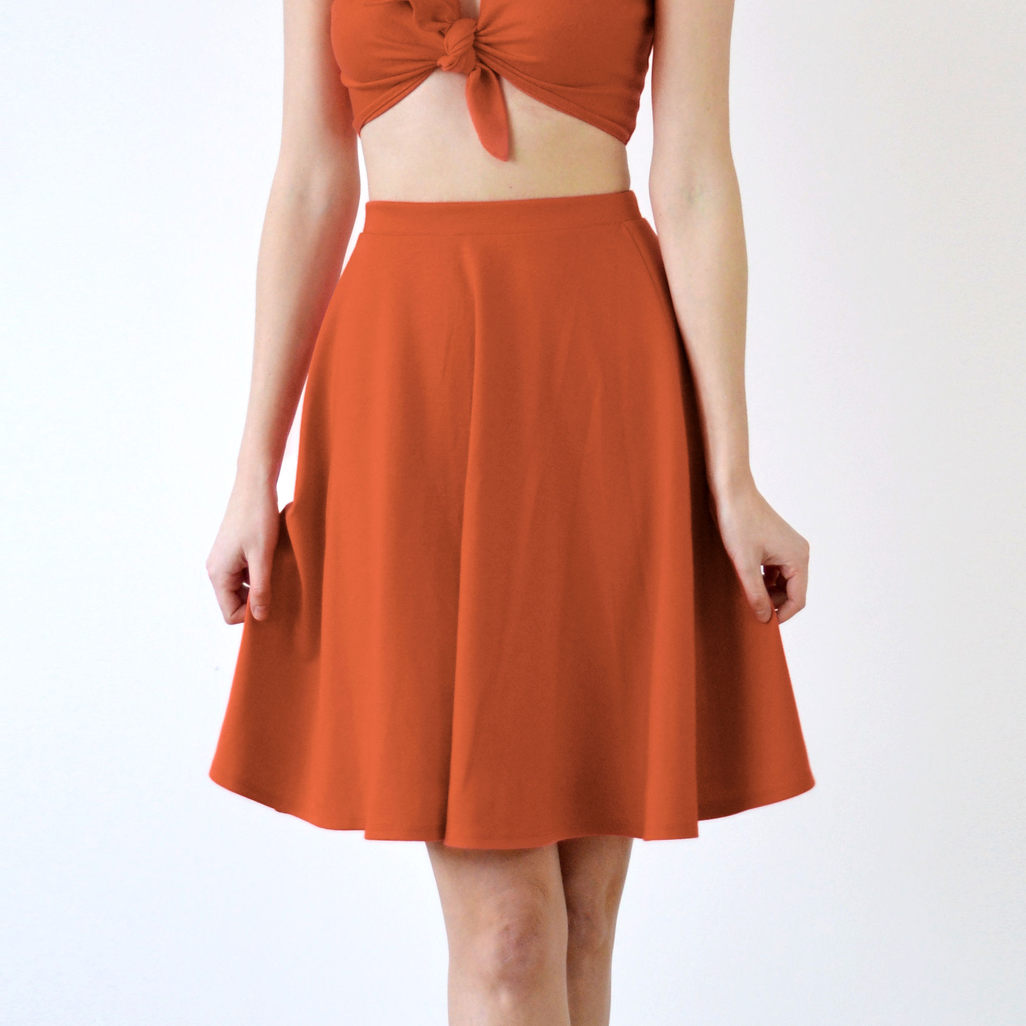 SKATER SKIRT | High Waisted Midi Skirt in Burnt Orange