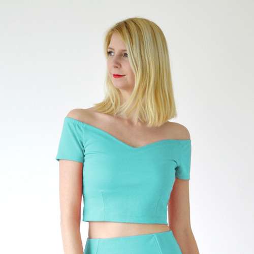 OFF SHOULDER TOP Bardot Style Crop Top in Mint Green Stylecamp