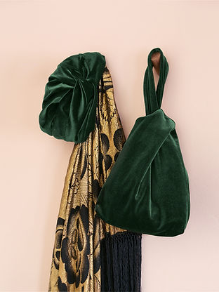 VELVET WRISTLET BAG | Khaki Green Evening Knot Bag