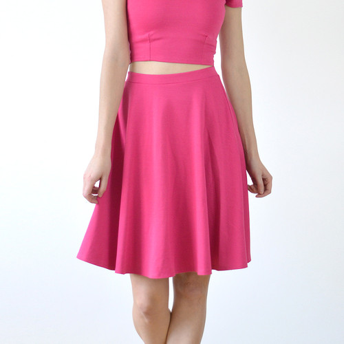 Riviera Style Women's Knee Length Skater Skirt in Hot Pink