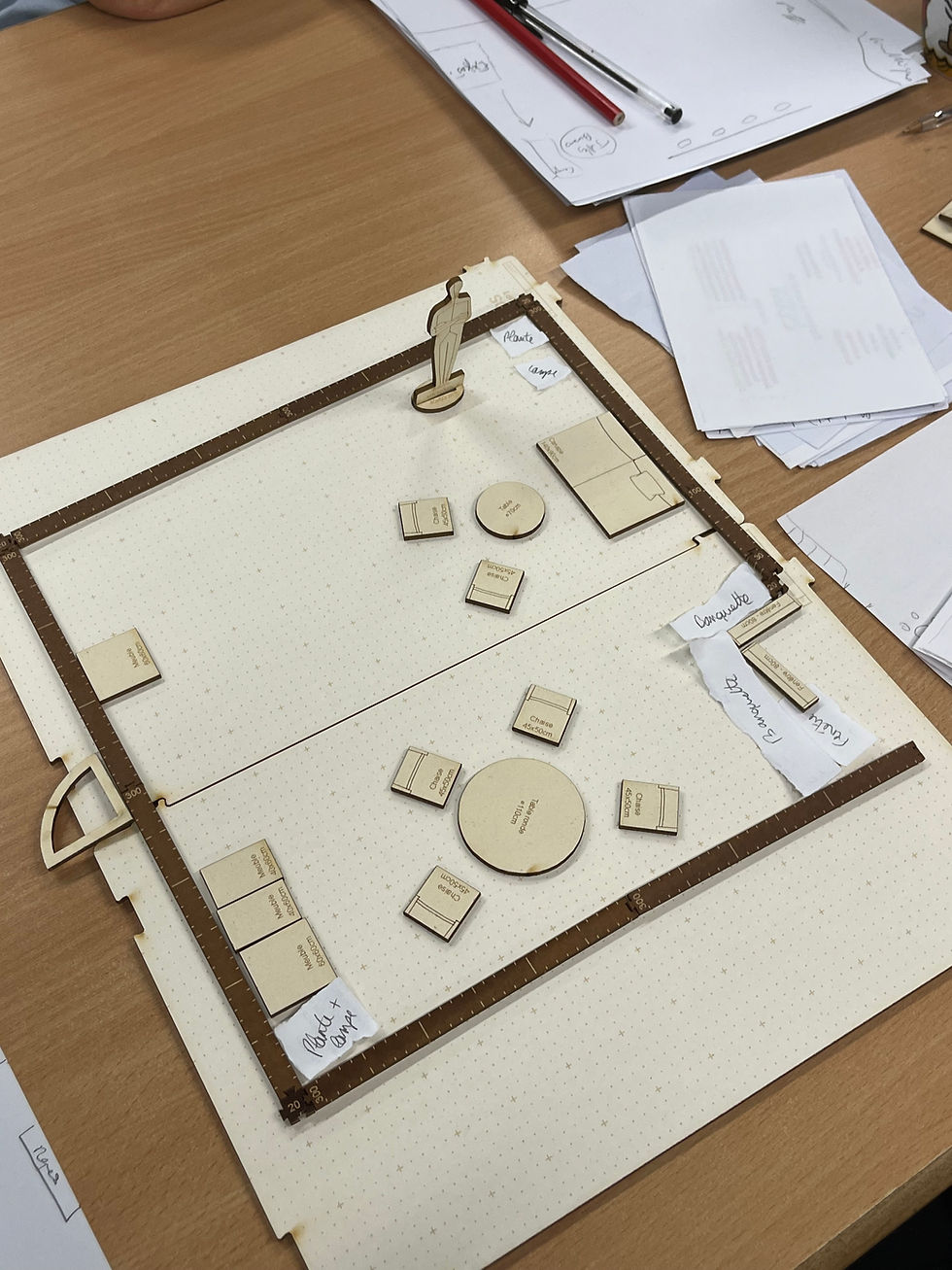 Maquette de conception bois réalisée par Inspire by Caroline pour le projet d'aménagement de 66 m² de la médiathèque de Fonsorbes. Travail sur la modularité et l'accessibilité.