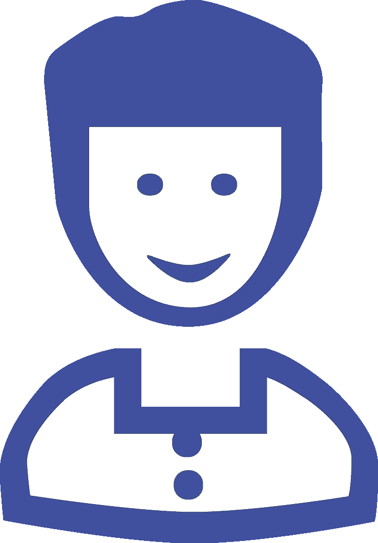 Dunkelblaue Comic-Figur im T-Shirt mit kurzem Haar