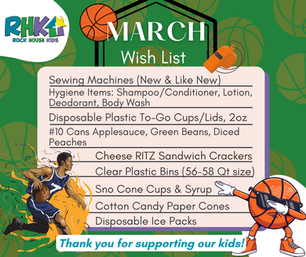 List of items needed at RHK for March