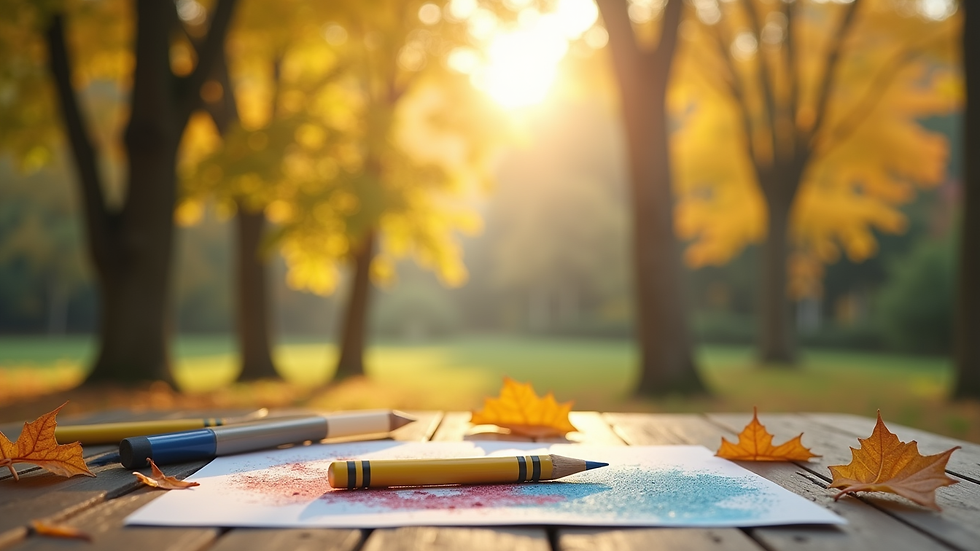 Vue en plongée d'une table avec des feuilles, crayons et peinture pour enfants