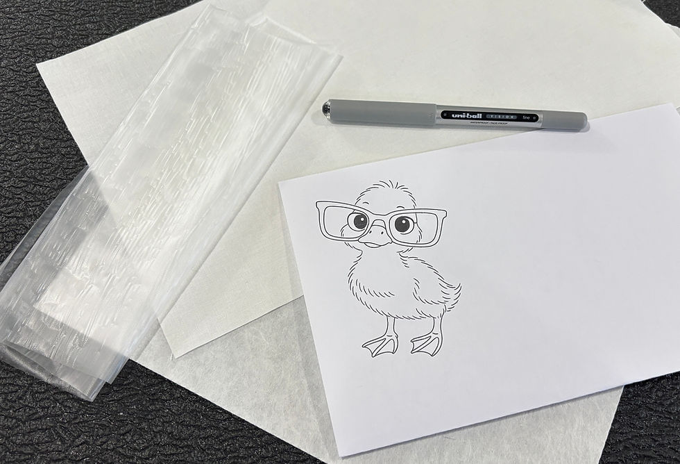 Printed drawing, Uni Ball Fine Point Pen, PFD Fabric, Water Soluble Clear Stabilizer, Cut Away Stabilizer