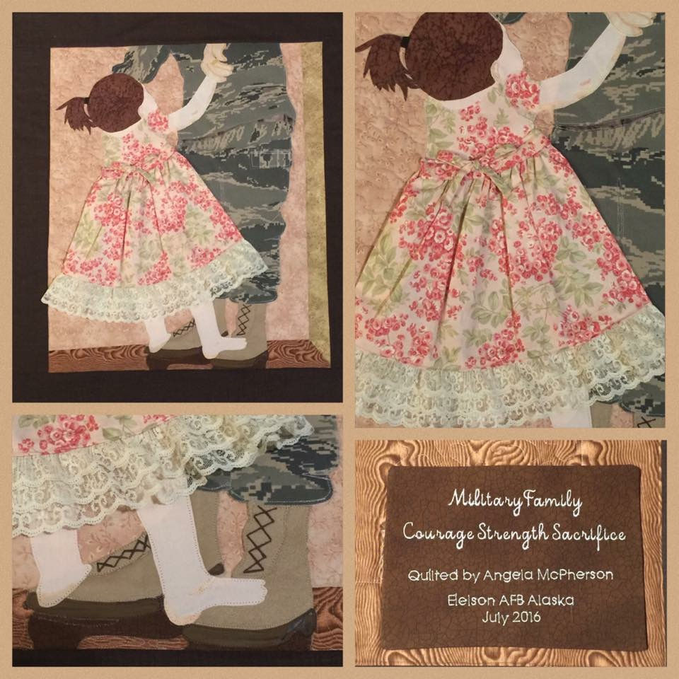 Military Family (Courage Strength Sacrifice) 2016 (First Original Art Quilt made by Angela which won Grand Championship at the Tanana Valley State Fair in Fairbanks Alaska)