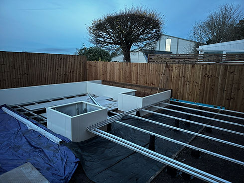 Aluminium suspended paving framework and planters during installation