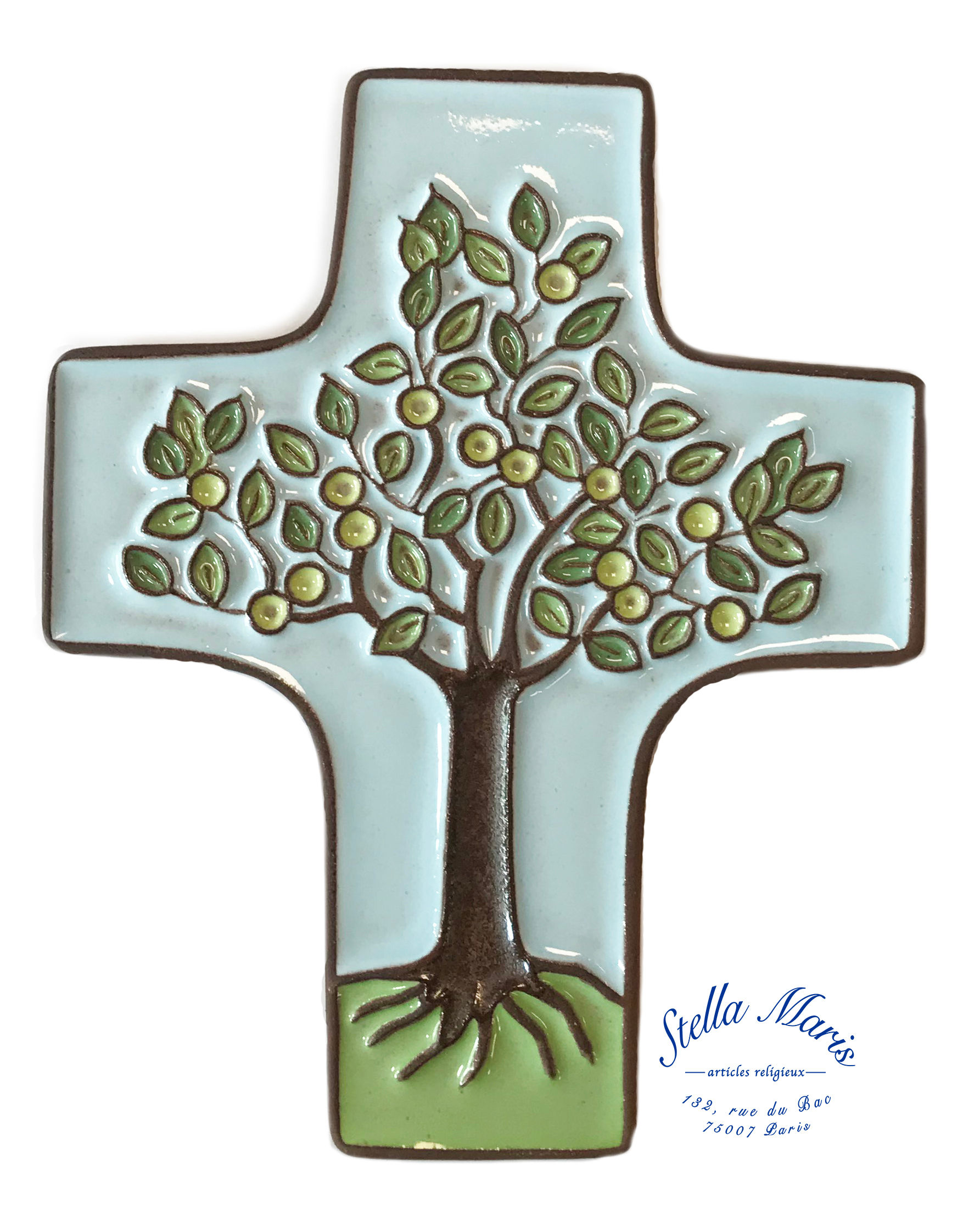 Ceramic Cross - Tree of Life - Sky Blue