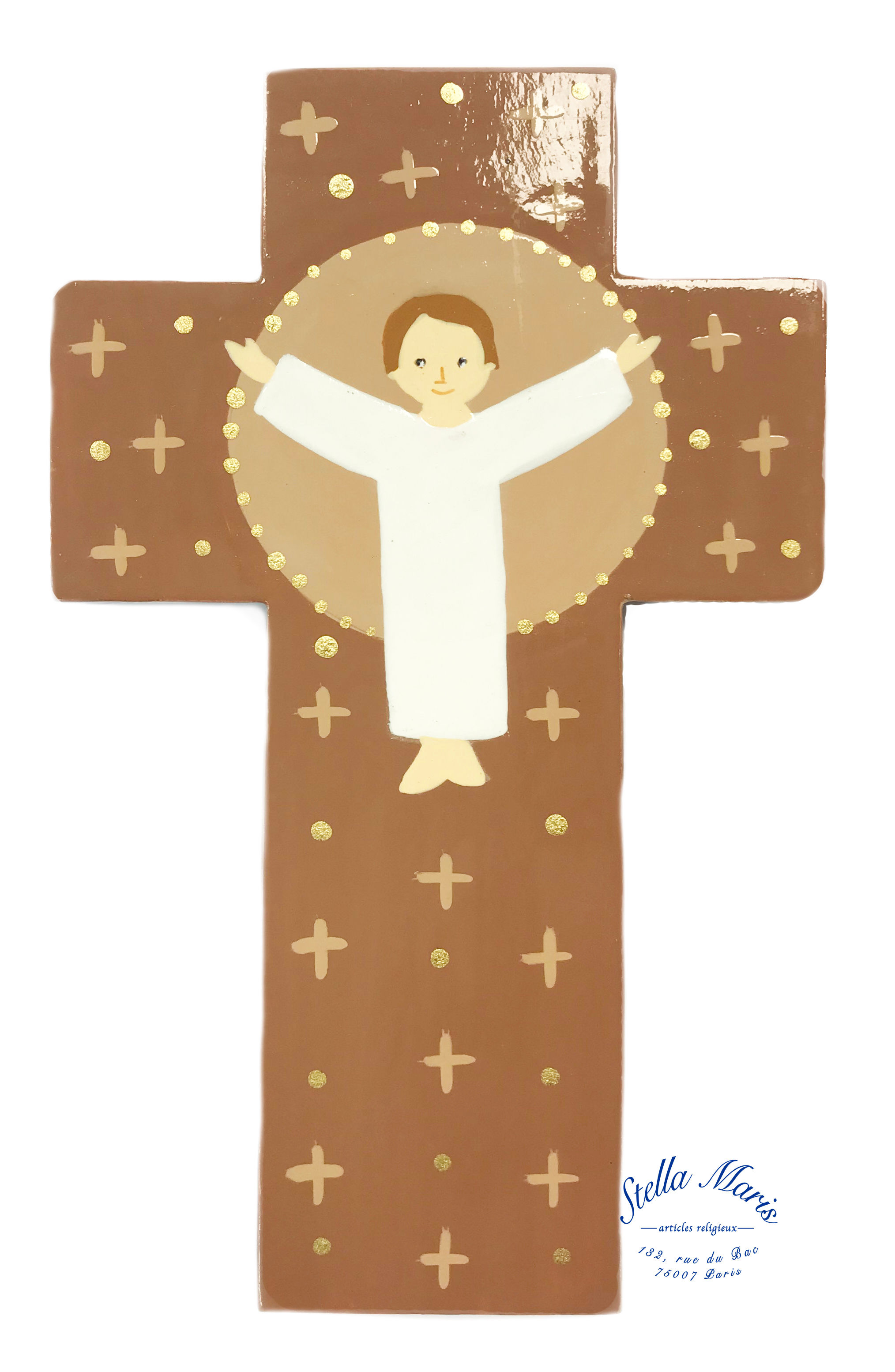 Wooden Cross - Jesus Child - Brown / Gold