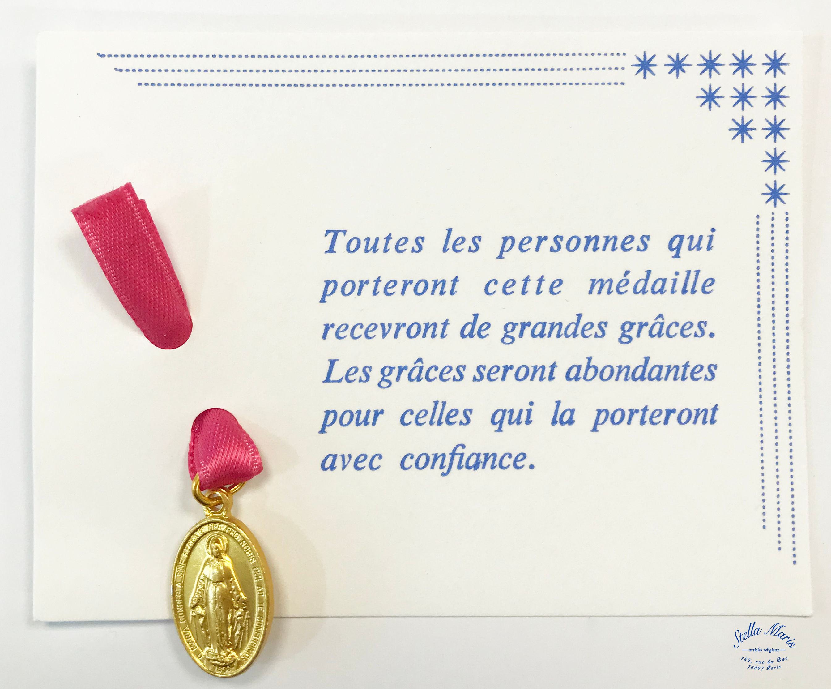 Miraculous Medal Card - Gold Metal - Fuschia