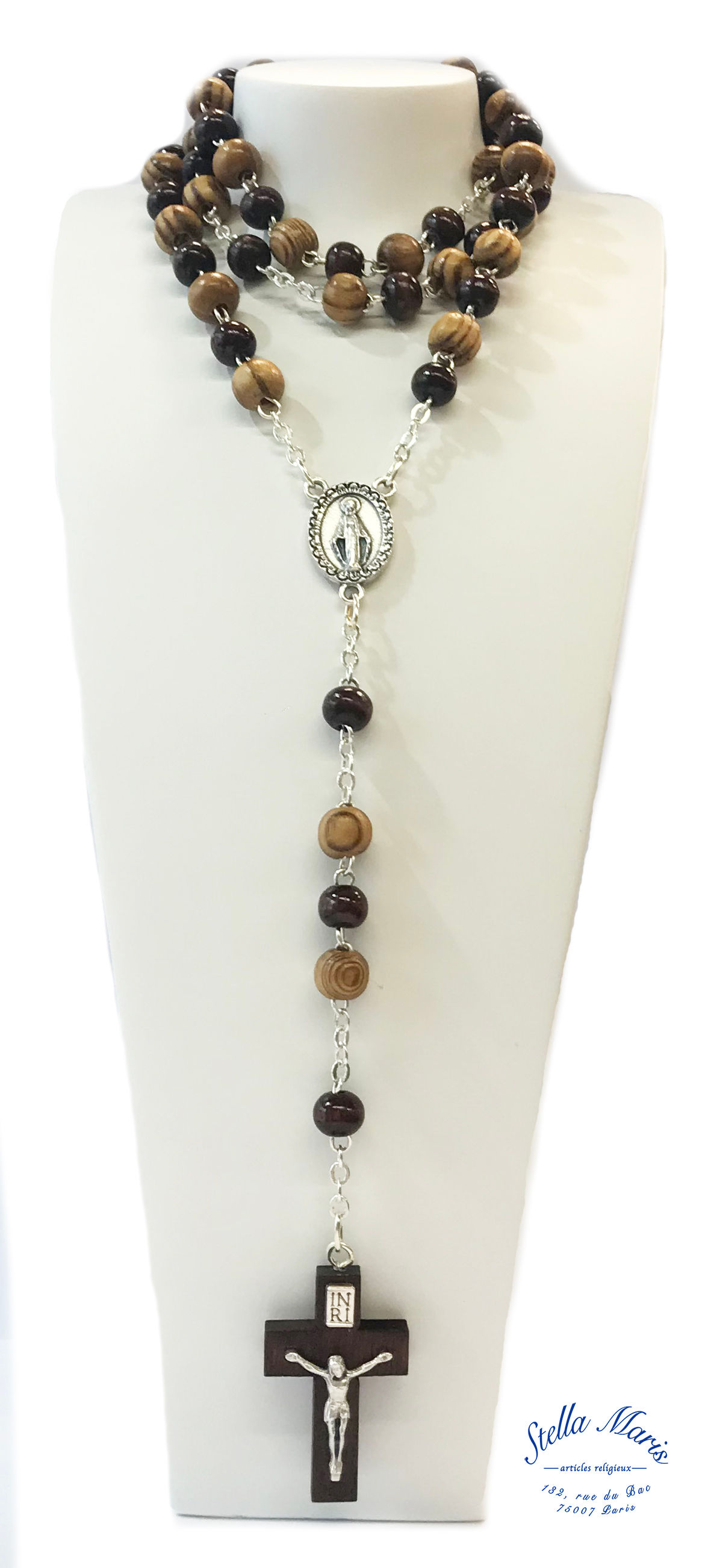 Tinted Boxwood &amp; Olive Wood Rosary on Chain