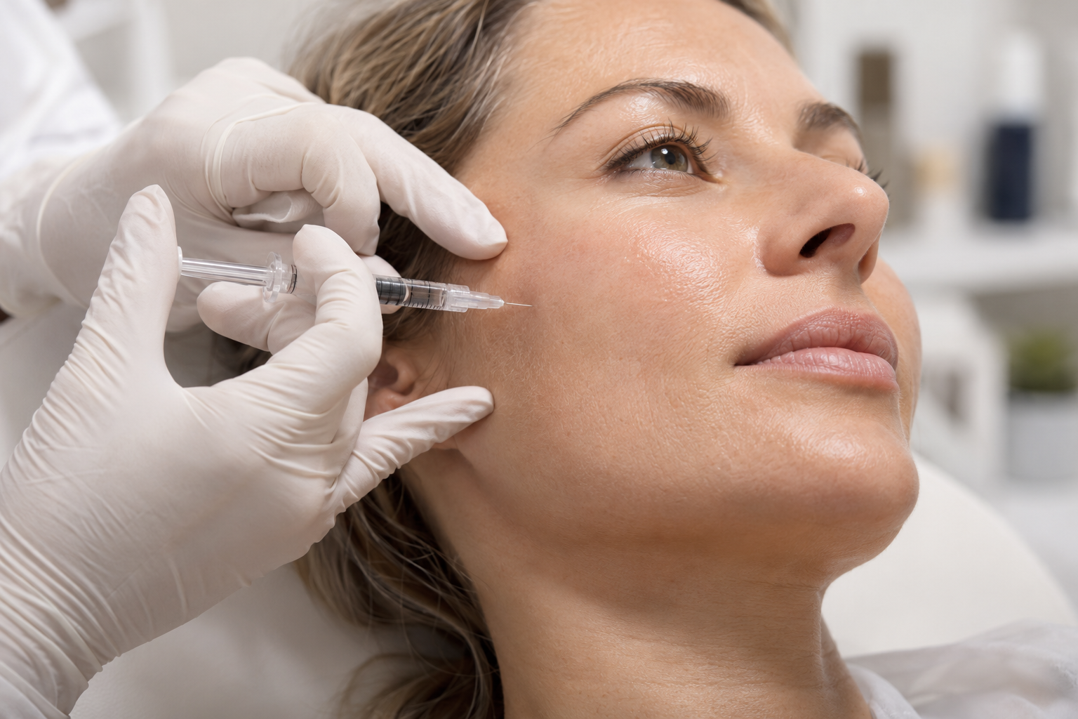 Illustrative skin booster treatment to the cheek