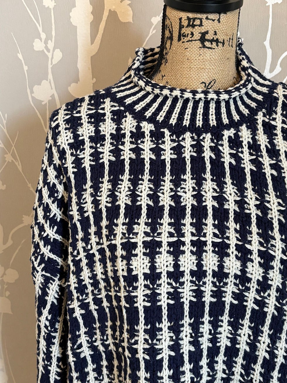 Miniatura: Pull Sweater House – Bleu marine & écru – Taille XL