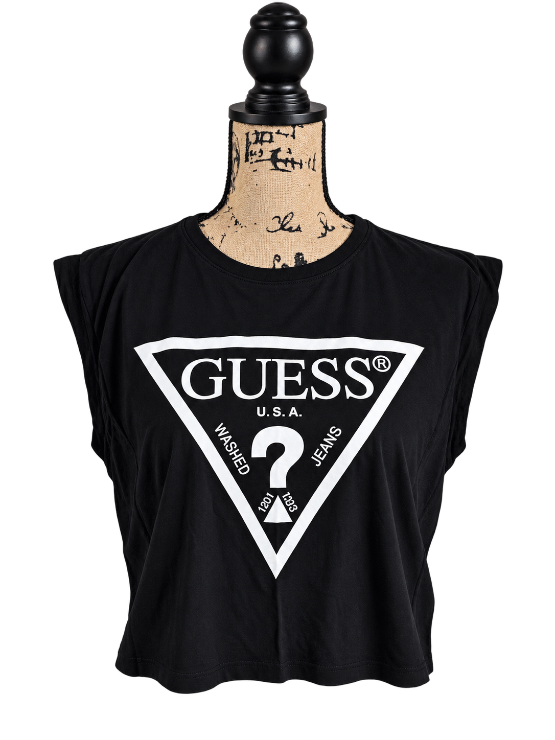 T-shirt Guess noir sans manches – Taille L/XL