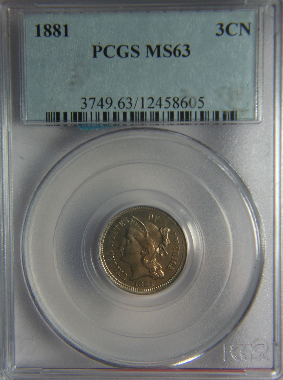 1881 Three Cent Nickel PCGS MS63