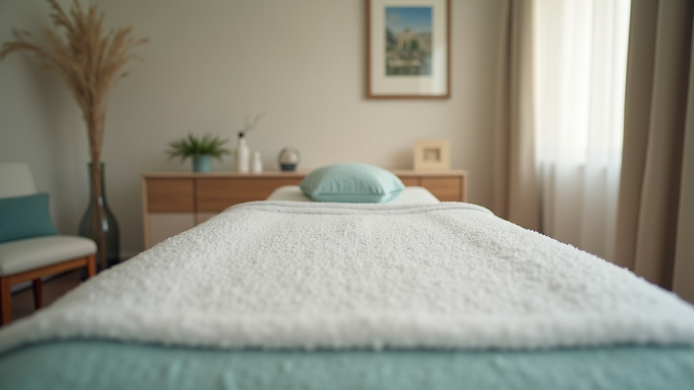 Eye-level view of a calm therapy room prepared for lymphatic drainage massage