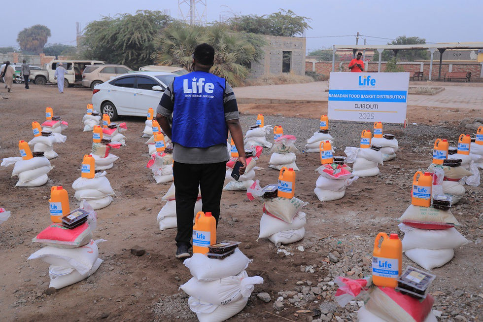 Photo of some of the receipts of Life for Relief and Development USA (LIFE) food baskets in Djibouti.